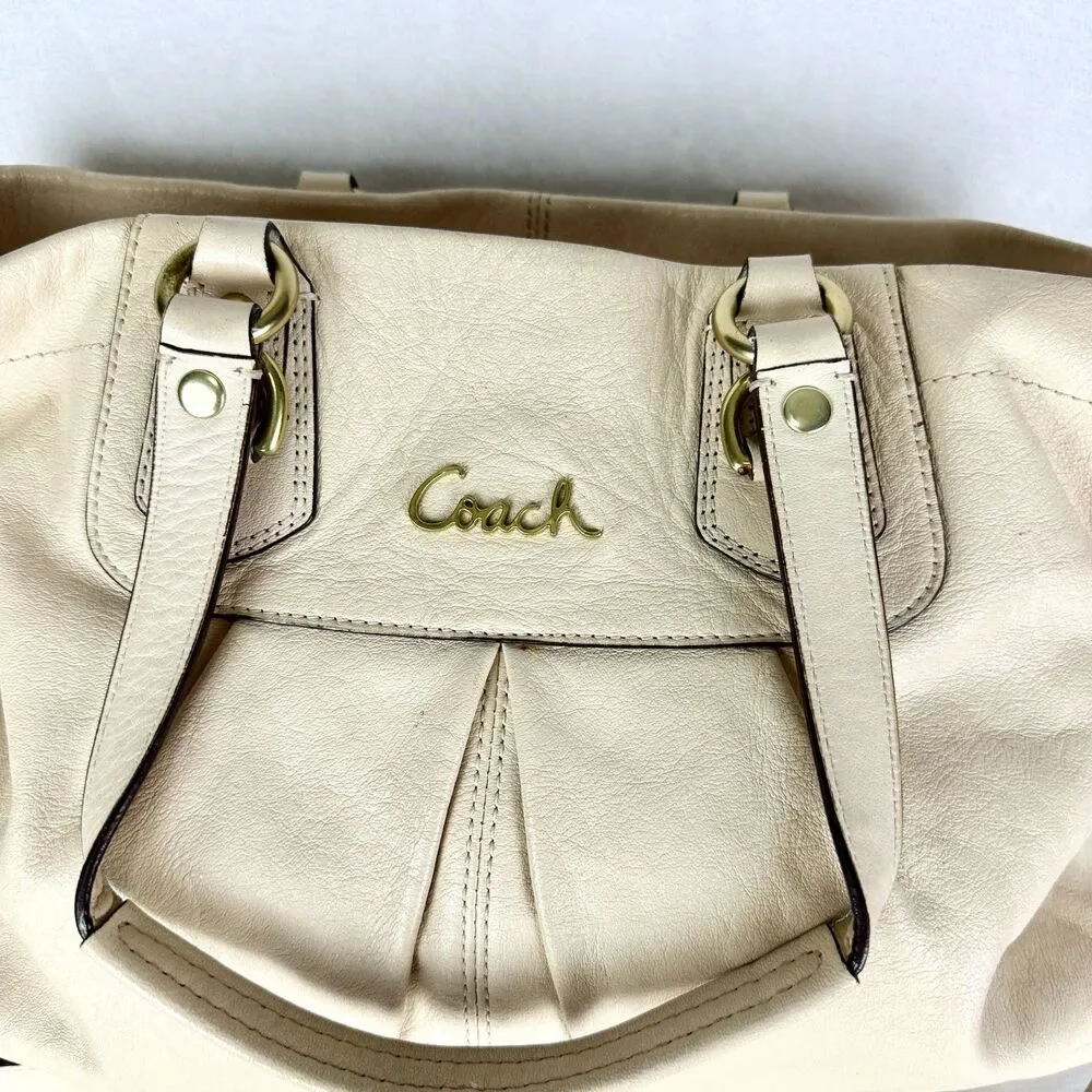Coach Ashley Leather Carryall Satchel Purse Bone F15513